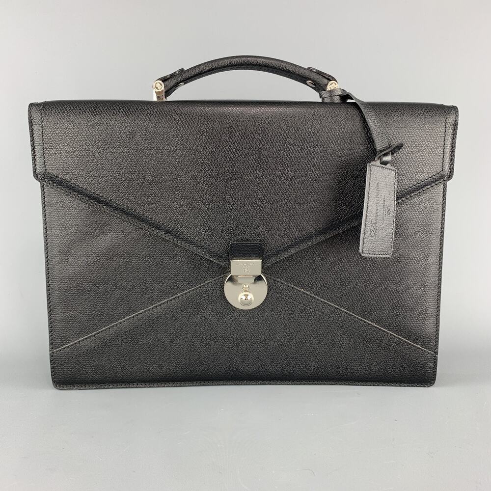 LANCEL Black Textured Leather Envelope Briefcase
